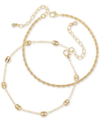 On 34th - 2-Pc. Set Mariner Link & Twist Chain Ankle Bracelets