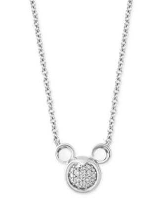 Wonder Fine Jewelry - Diamond Mickey Mouse Pendant Necklace (1/8 ct. t.w.) in Sterling Silver, 16" + 2" extender