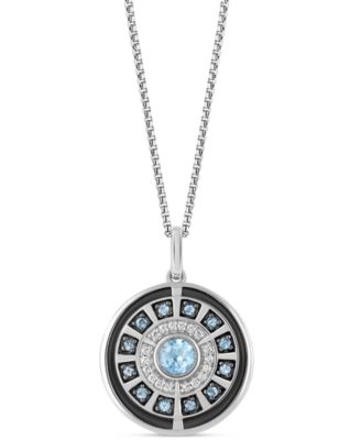 Wonder Fine Jewelry - Swiss Blue Topaz (3/8 ct. t.w.) & Diamond (1/10 ct. t.w.) Ironman Arc Reactor 18" Pendant Necklace in Sterling Silver
