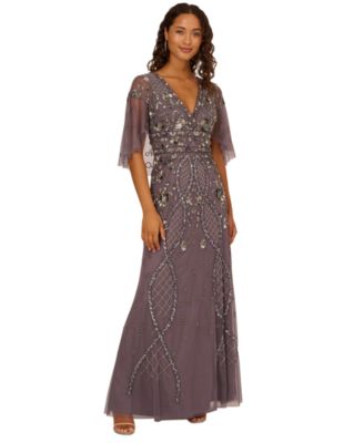 Adrianna Papell - Petite Embellished Cape-Sleeve Gown