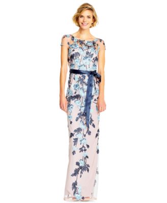 Adrianna Papell - Floral-Embroidered Column Gown