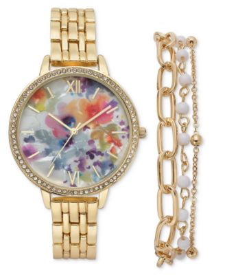 I.N.C. International Concepts - Women's Gold-Tone Bracelet Watch 38mm Set