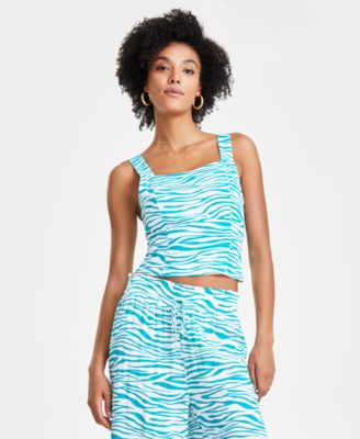 Bar III - Women's Zebra-Print Square-Neck Cropped Top