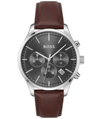 Hugo Boss - Men's Chronograph Avery Brown Leather Strap Watch 42mm