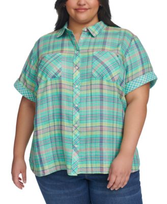 Tommy Hilfiger - Plus Size Plaid Short-Sleeve Camp Shirt