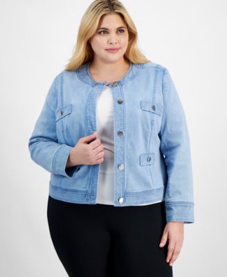 Anne Klein - Plus Size Jewel-Neck Button-Front Jacket