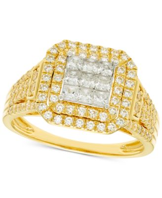 Macy's - Diamond Princess & Round Square Halo Engagement Ring (1 ct. t.w.) in 14k Gold