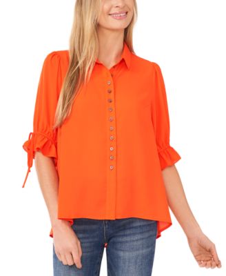 CeCe - Women's High-Low Flowy Collared Button-Down Blouse