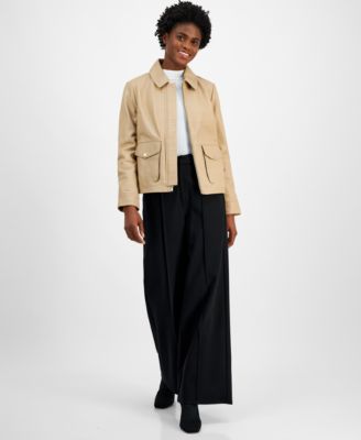 Cole Haan - Women's Leather Zip-Front Collared Coat