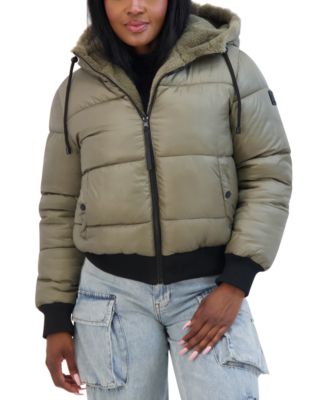 Steve Madden - Juniors' Reversible Faux-Fur Hooded Puffer Coat