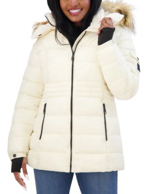 Steve Madden - Juniors' Faux-Fur-Trim Hooded Puffer Coat