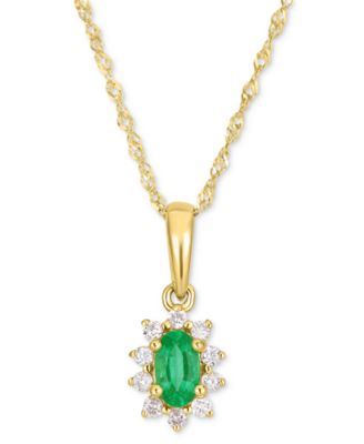 Macy's - Emerald (1/5 ct. t.w.) & Diamond (1/10 ct. t.w.) Halo Pendant Necklace in 14k Gold, 16" + 2" extender