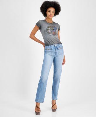 GUESS - Women's High Rise Patch Pocket Straight Leg Jeans