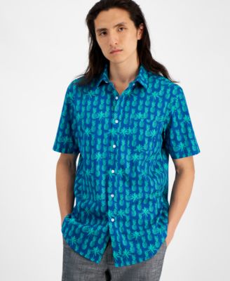 Club Room - Men's Pineapple Shade Regular-Fit Stretch Tropical-Print Button-Down Poplin Shirt