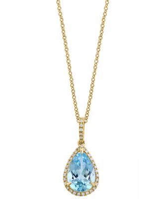 EFFY Collection - Sky Blue Topaz (3-5/8 ct. t.w.) & Diamond (1/8 ct. t.w.) Pear 18" Pendant Necklace in 14k Gold