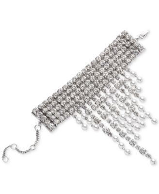 Givenchy - Silver-Tone Crystal & Imitation Pearl Fringe Flex Bracelet