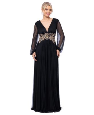 Betsy & Adam - Women's Plunge-Neck Blouson-Sleeve Gown