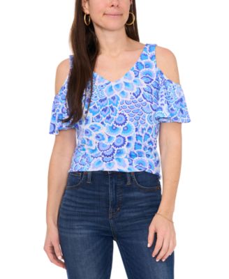 Sam & Jess - Petite Printed Cold-Shoulder Flutter-Sleeve Top