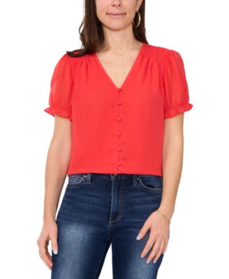 Sam & Jess - Petite Smocked-Shoulder Button-Down Blouse