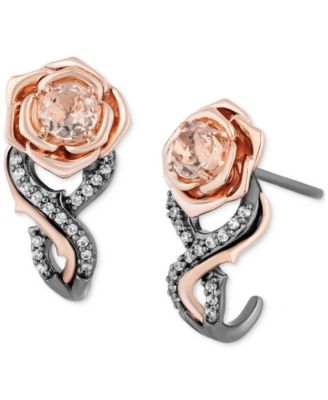 Disney Enchanted Vault - Morganite (3/8 ct. t.w.) & Diamond (1/10 ct. t.w.) Aurora Rose Stud Earrings in 10k Rose Gold & Black Rhodium-Plate