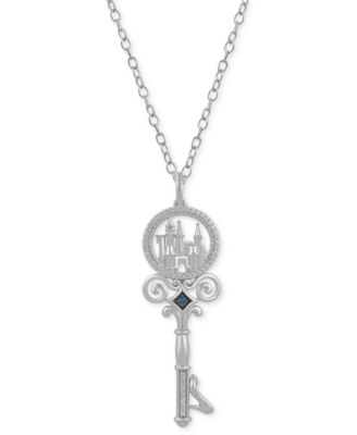 Disney Enchanted Vault - Diamond (1/10 ct. t.w.) & London Blue Topaz Accent Cinderella Castle Key Pendant Necklace in Sterling Silver, 16" + 2" extender