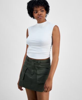 Almost Famous - Juniors' Funnel Neck Ruched Sleeveless Top
