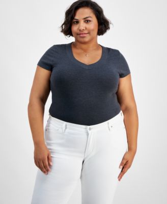 Planet Gold - Trendy Plus Size V-Neck Short-Sleeve T-Shirt
