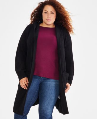 Style & Co - Plus Size Hooded Marled-Knit Duster Cardigan