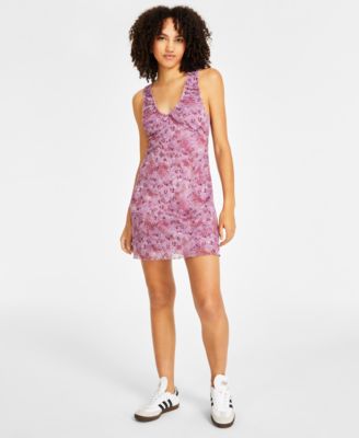 Hippie Rose - Juniors' Printed V-Neck Sleeveless Mesh Dress