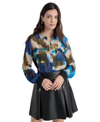 DKNY - Women's Printed Button-Front Long-Sleeve Shirt