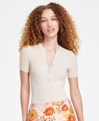 GUESS - Women's Anders Ribbed Henley-Neck Bodysuit