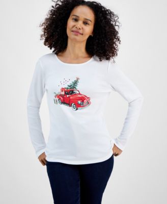 Holiday Lane - Women's  Joyful Car Long-Sleeve Top, Created for Macy's
