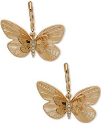 lonna & lilly - Gold-Tone Pav&eacute; Butterfly Drop Earrings