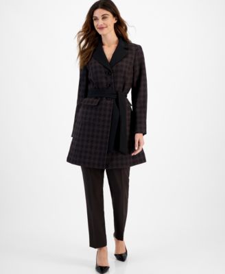Le Suit - Women's Houndstooth Belted Pantsuit, Regular & Petite Sizes
