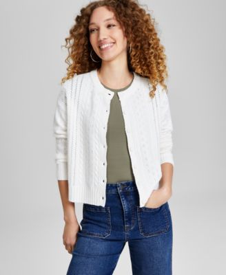 And Now This - Women's Pointelle Knit Button Front Cardigan