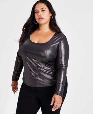 Bar III - Trendy Plus Size Scoop-Neck Jersey Shine Top