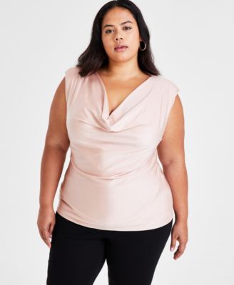 Bar III - Trendy Plus Size Cowl-Neck Shine-Knit Top