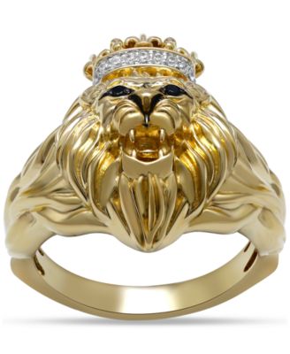 Macy's - Men's White & Black Diamond Three-Dimensional Lion & Crown King Ring (1/10 ct. t.w.)