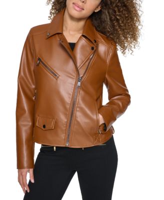 Karl Lagerfeld - Petite Faux-Leather Asymmetric Moto Coat