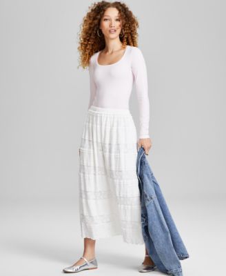 And Now This - Women's Tiered Lace-Trim Midi Skirt