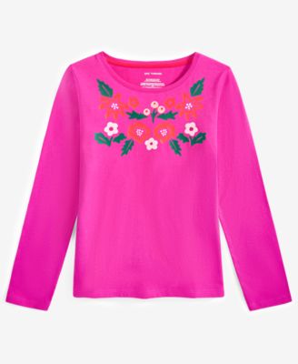 Epic Threads - Little & Big Girls Long-Sleeve Shoulder Floral Graphic T-Shirt