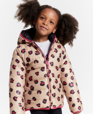 Epic Threads - Little & Big Girls Pop Leopard-Print Reversible Full-Zip Hooded Puffer Jacket