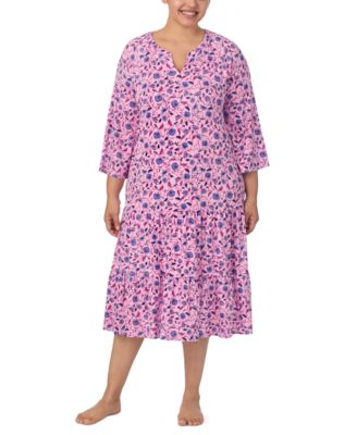 Ellen Tracy - Plus Size Printed 3/4-Sleeve Nightgown