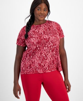 ID Ideology - Plus Size Snakeskin-Print Mesh T-Shirt