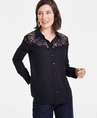 I.N.C. International Concepts - Women's Lace-Top Button-Up Shirt