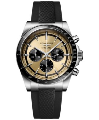 Longines - Men's Swiss Automatic Chronograph Conquest Black Rubber Strap Watch 42mm