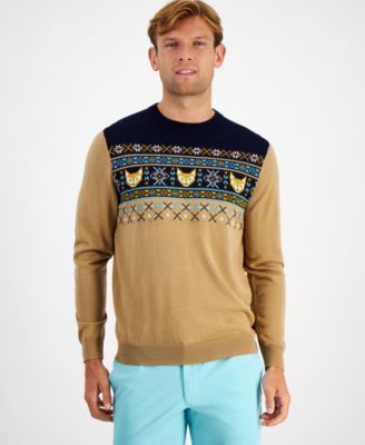 Club Room - Men's Fox-Pattern Merino Crewneck Sweater