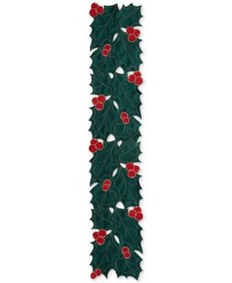 Elrene - Holly Cutwork Fabric Table Runner, 14" x 72"