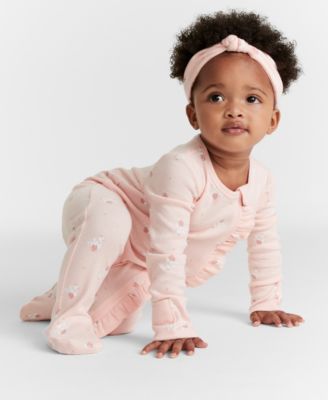 First Impressions - Baby Girls Tiny Dancer Cotton Footed Coverall & Headband, 2 Piece Set