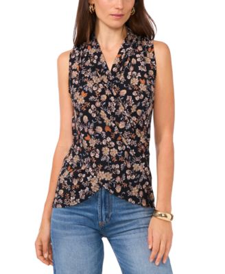 Vince Camuto - Women's Floral Faux-Wrap Sleeveless Top